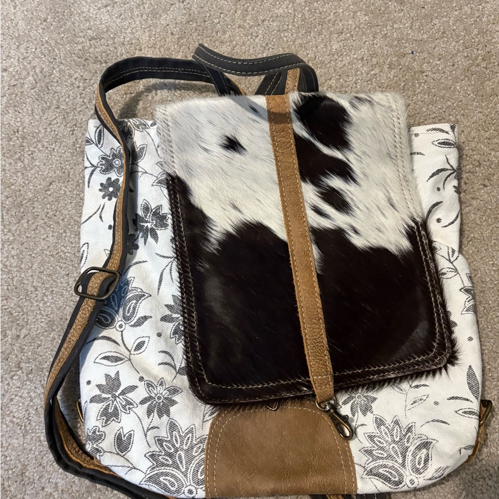 Myra Bag Gray and Cream Canvas Backpack